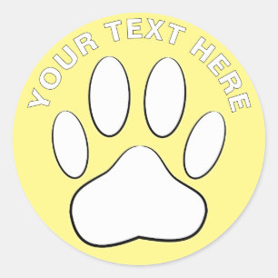 White Paw Print Drawing Custom Text Classic Round Sticker