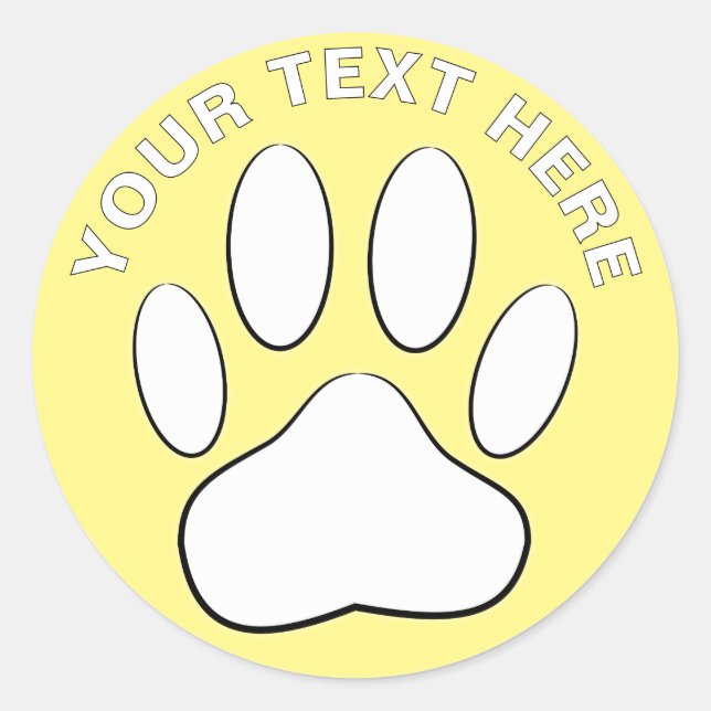 White Paw Print Drawing Custom Text Classic Round Sticker (Front)