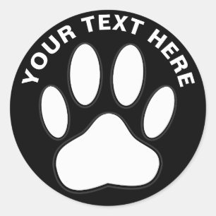 White Paw Print Drawing Custom Text Classic Round Sticker
