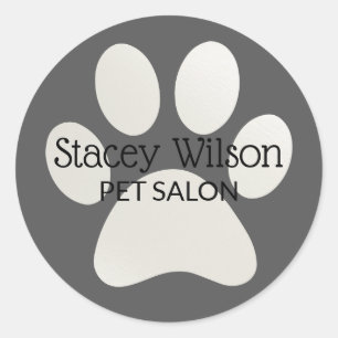 White Paw Print Logo On Grey Product Label