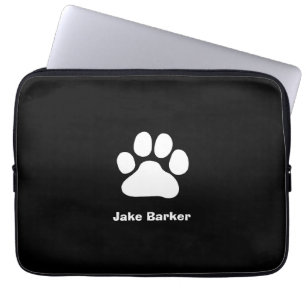 White Paw Print on Black - Custom Text and Colour Laptop Sleeve