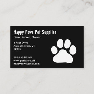 White Paw Print on Black - (Custom Text & Colours) Business Card