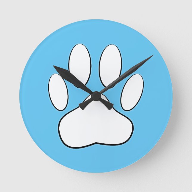 White Paw Print On Sky Blue Round Clock (Front)