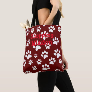 White Paw Print Tote Bag