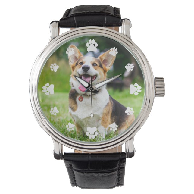 White Paw Prints Add Your Pet Photo Watch (Front)