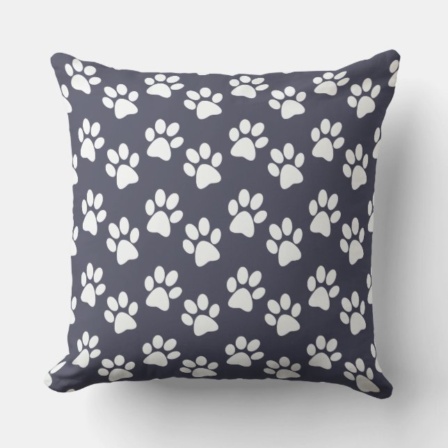 White Paw Prints Design Outdoor Pillow (Front)