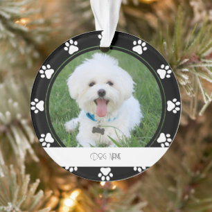 White Paw Prints Dog Name Ornament