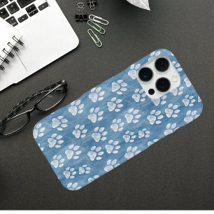 White Paw Prints on Blue – Rustic Pet Lover iPhone 16 Pro Max Case