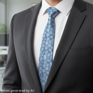 White Paw Prints on Blue – Rustic Pet Lover Tie