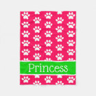 White Paw Prints on Pink With Green Personalised