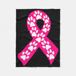 White Paw Prints Pink Breast Cancer Awareness Ribb Fleece Blanket