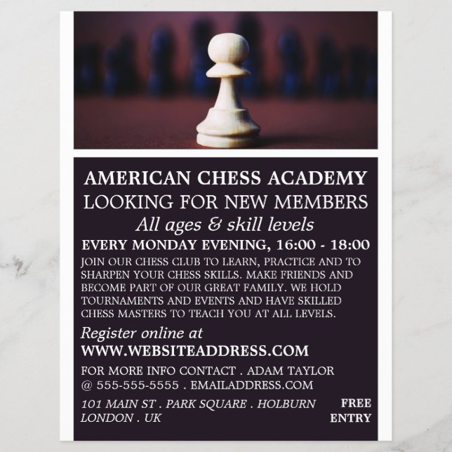 White Pawn, Chess Club Advertising Flyer (Front)