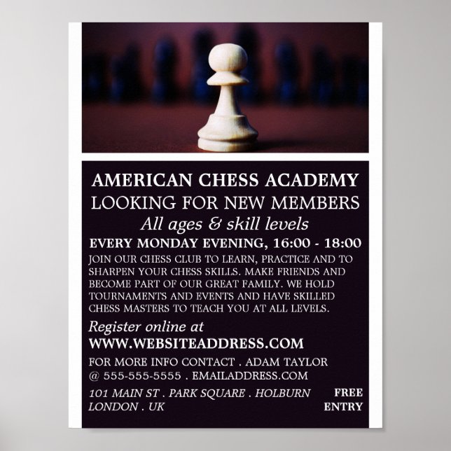 White Pawn, Chess Club Advertising Poster (Front)