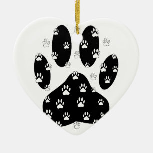 White Paws On Black Paw Print Ceramic Tree Decoration