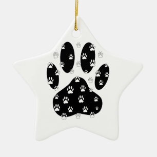White Paws On Black Paw Print Ceramic Tree Decoration