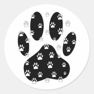 White Paws On Black Paw Print Classic Round Sticker