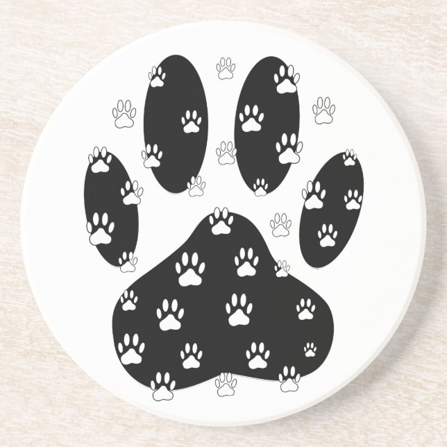 White Paws On Black Paw Print Coaster (Front)