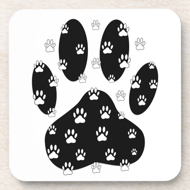 White Paws On Black Paw Print Coaster (Front)