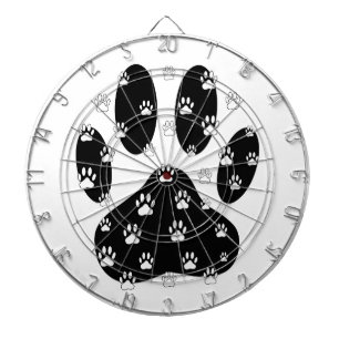 White Paws On Black Paw Print Dartboard