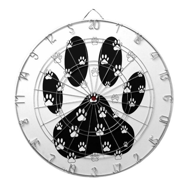 White Paws On Black Paw Print Dartboard (Front)