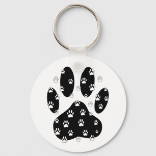 White Paws On Black Paw Print Key Ring