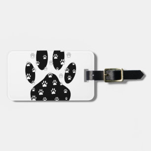 White Paws On Black Paw Print Luggage Tag