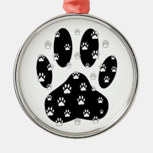 White Paws On Black Paw Print Metal Tree Decoration