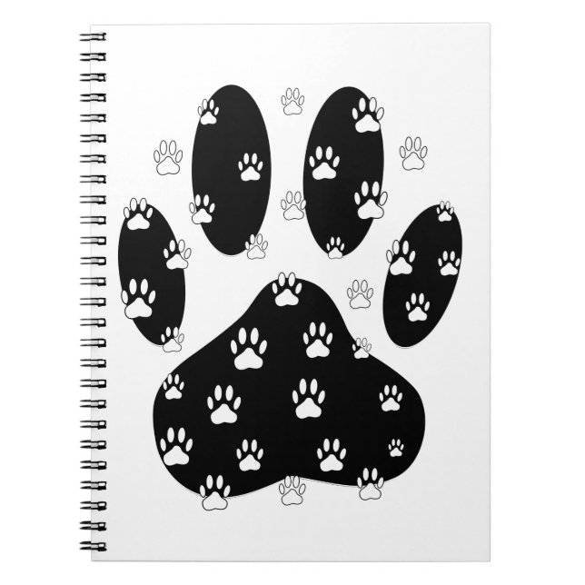 White Paws On Black Paw Print Notebook (Front)