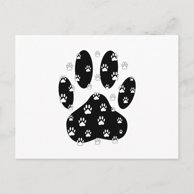 White Paws On Black Paw Print Postcard (Front)