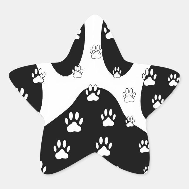 White Paws On Black Paw Print Star Sticker (Front)