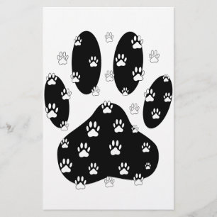 White Paws On Black Paw Print Stationery