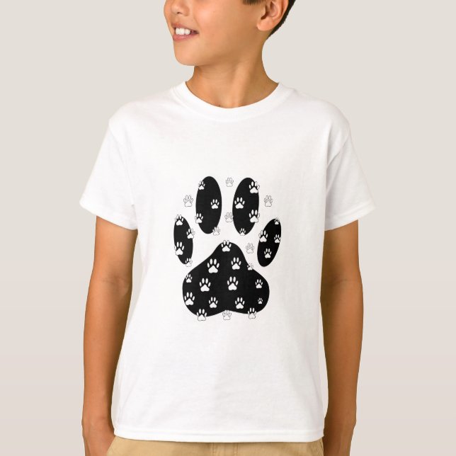 White Paws On Black Paw Print T-Shirt (Front)