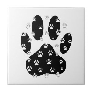 White Paws On Black Paw Print Tile