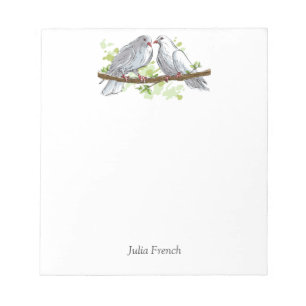 White Peace Dove Birds on Branch Notepad