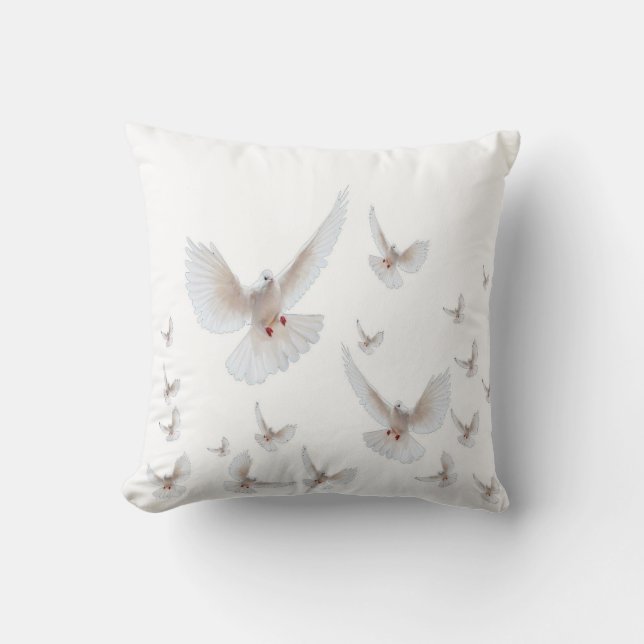 WHITE PEACE DOVES ON WHITE ART CUSHION (Front)