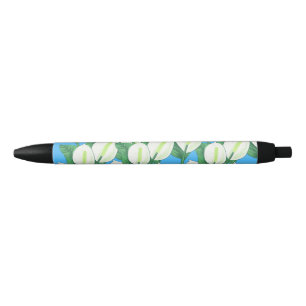 White peace lilies on pale blue background  black ink pen
