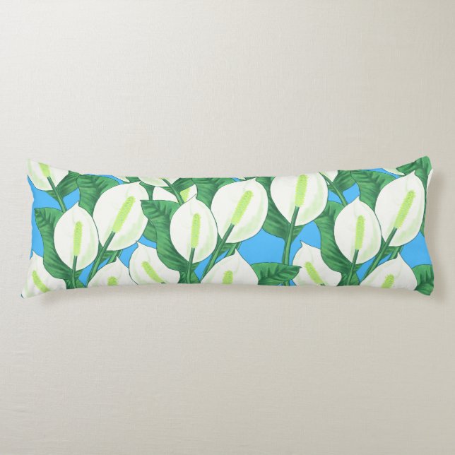 White peace lilies on pale blue background  body cushion (Front)
