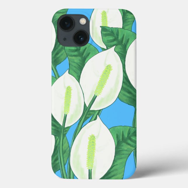 White peace lilies on pale blue background  Case-Mate iPhone case (Back)