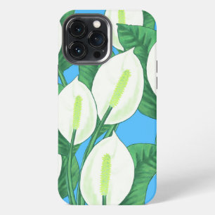 White peace lilies on pale blue background iPhone 13 pro max case