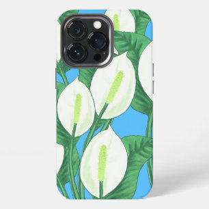 White peace lilies on pale blue background iPhone 13 pro case
