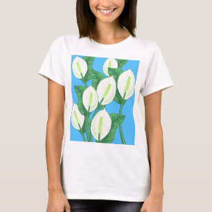 White peace lilies on pale blue background T-Shirt