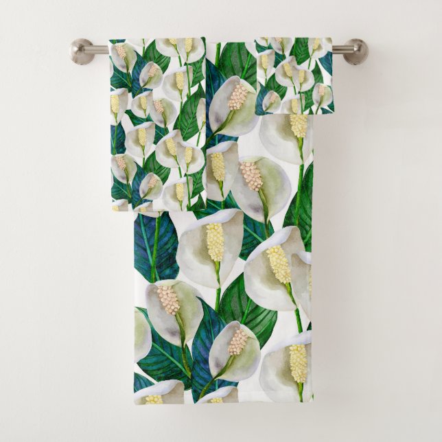 White Peace Lily Bath Towel Set (Insitu)