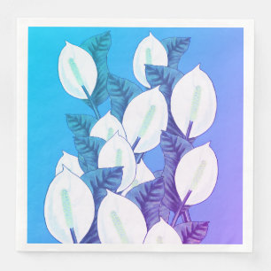 White Peace Lily Illustration Pale Blue Purple Napkin