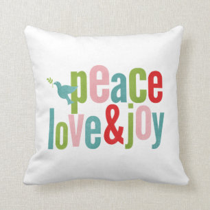 White Peace Love and Joy Colour Christmas Cushion