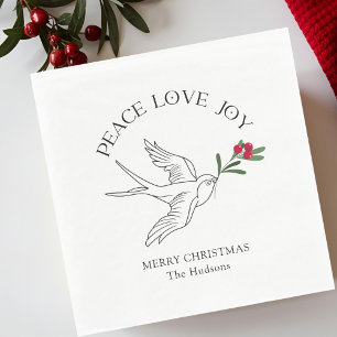 White   PEACE LOVE JOY Snowbird Christmas Holiday  Napkin