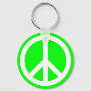 White Peace Sign on Lime Key Ring