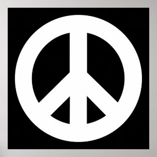 White Peace Symbol on Black Poster