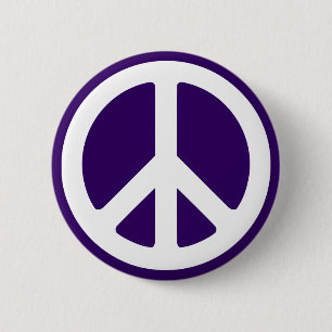 White Peace Symbol on Dark Purple 6 Cm Round Badge