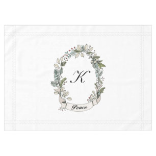 White Peace Wreath Holiday Monogram Tablecloth