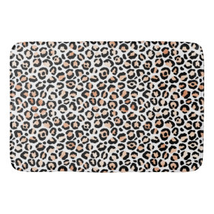 White Peach Black Leopard Print  Bath Mat